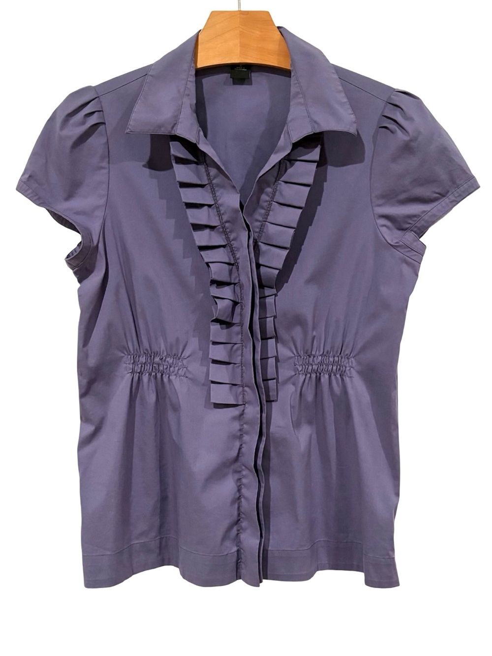 Ann Taylor Ruffle Front Blouse Pullover Shirred Waist Size 10